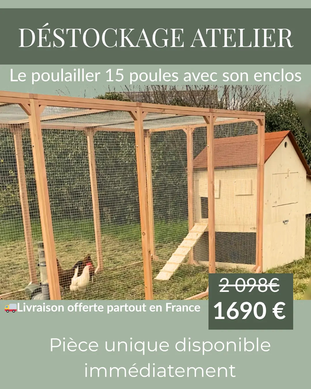 Poulailler sur pilotis 15 poules et son enclos XXL La Madera