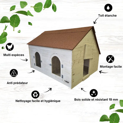 Cabane triple module pour 3 couples d’oies ou canards – idéale pour élevage familial